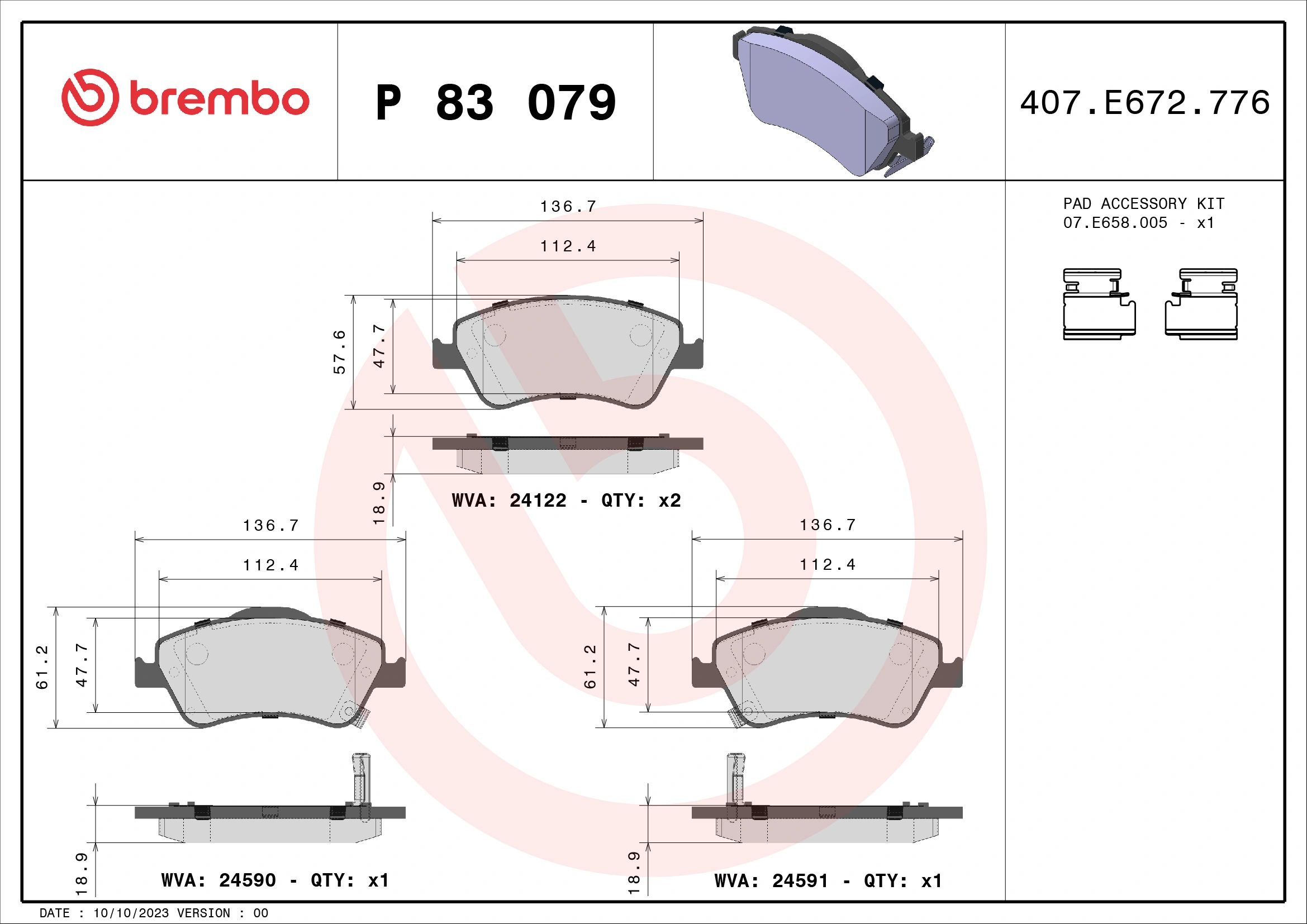 Piduriklotsi komplekt, ketaspidur BREMBO P 83 079