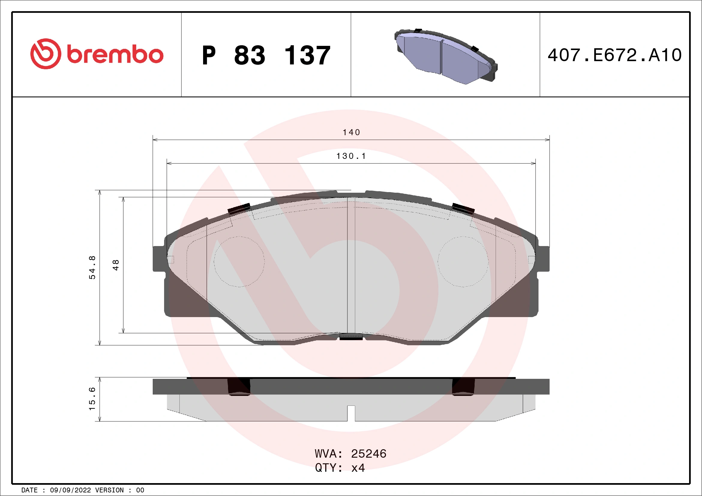 Piduriklotsi komplekt, ketaspidur BREMBO P 83 137