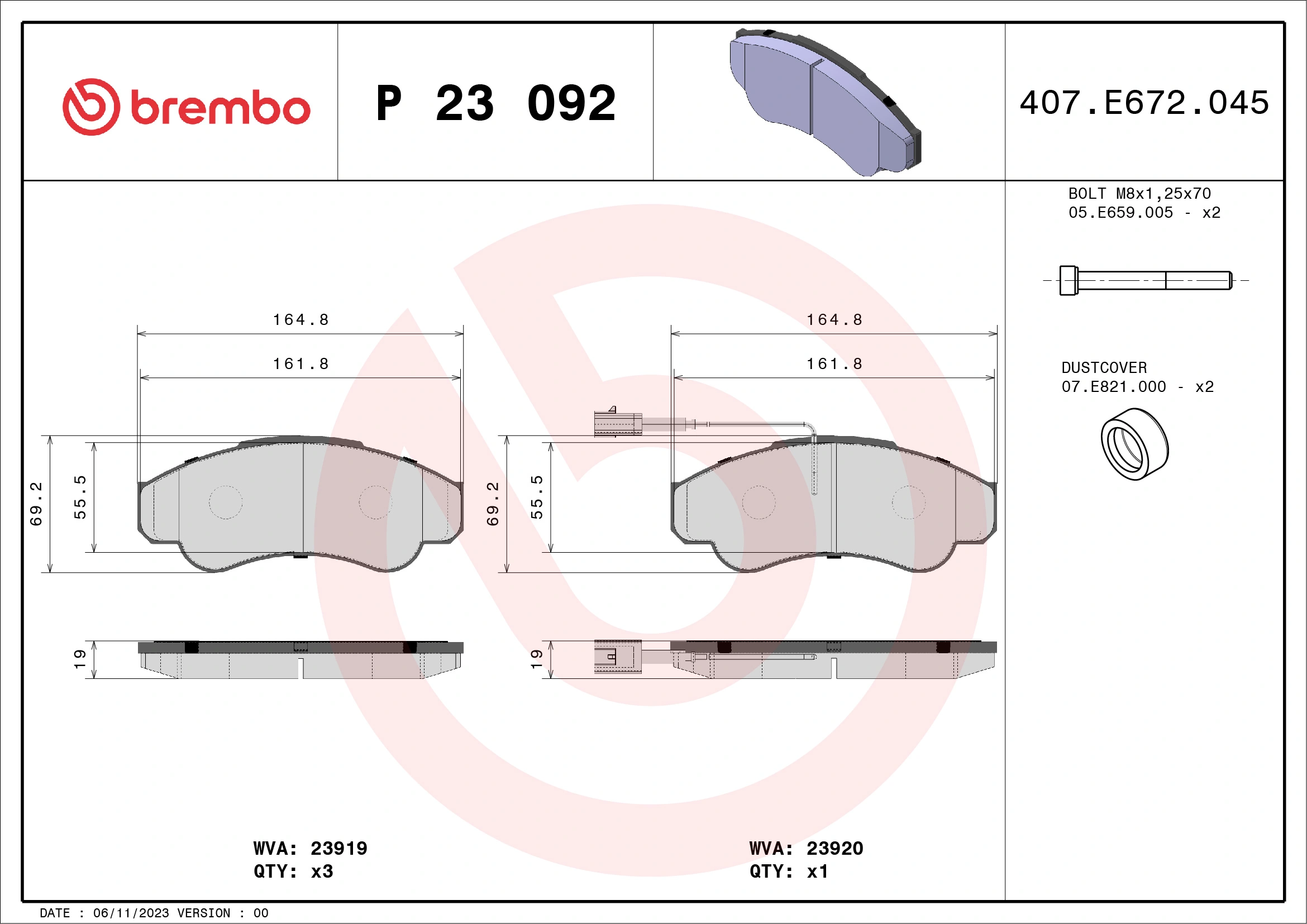 Piduriklotsi komplekt, ketaspidur BREMBO P 23 092