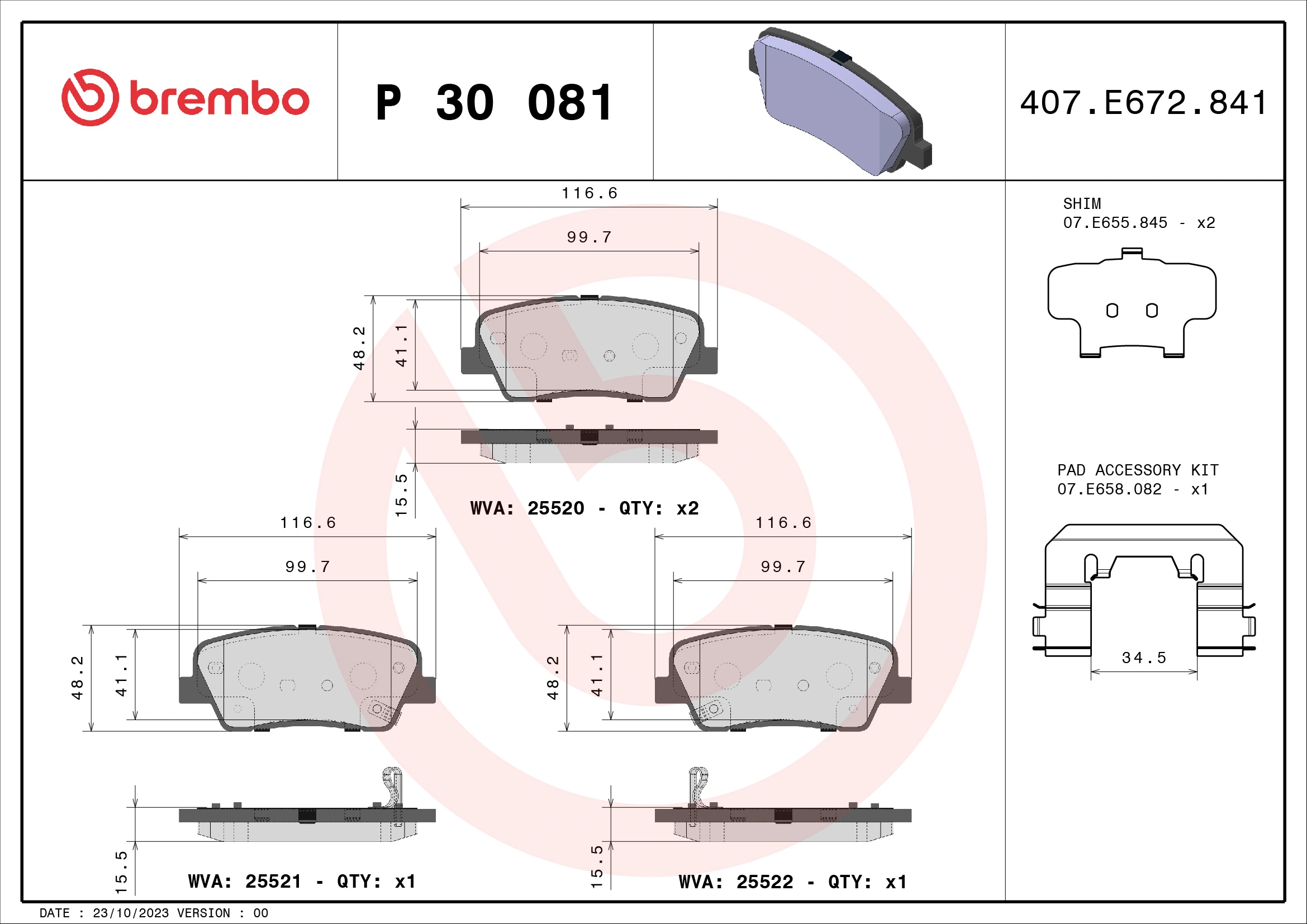 Piduriklotsi komplekt, ketaspidur BREMBO P 30 081