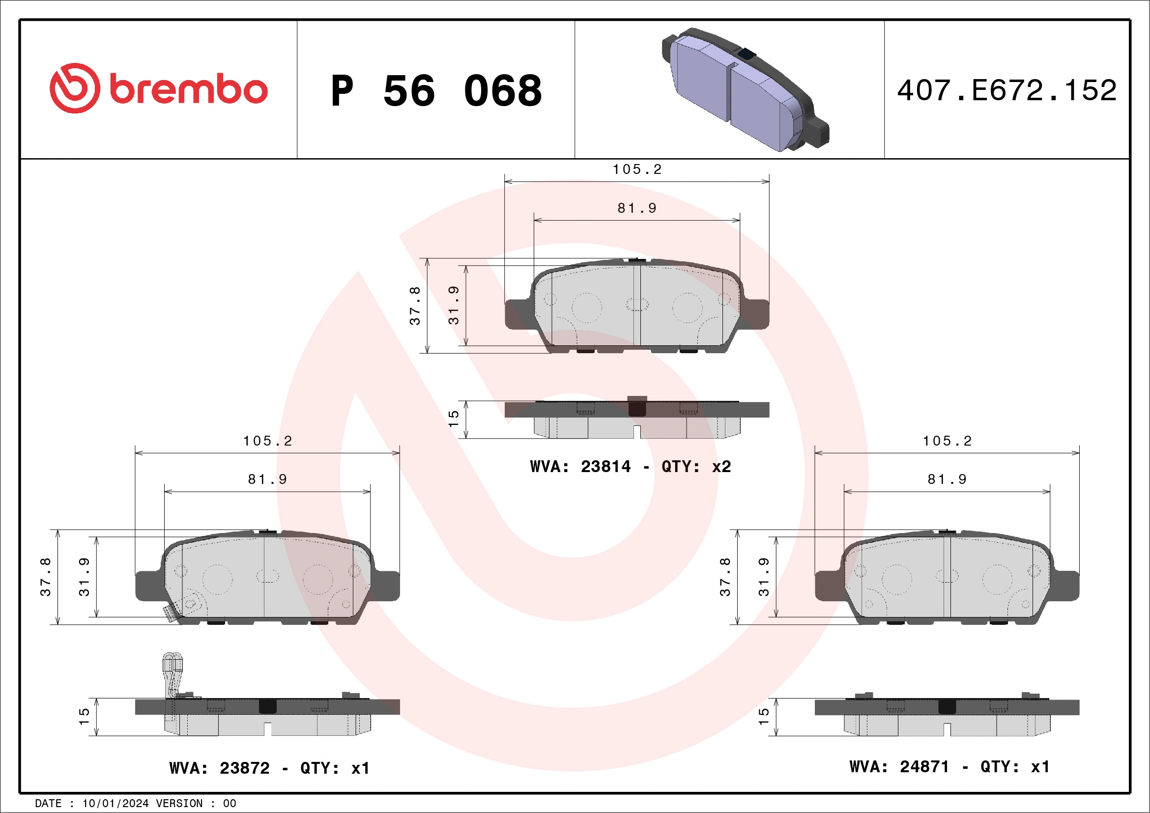 Piduriklotsi komplekt, ketaspidur BREMBO P 56 068