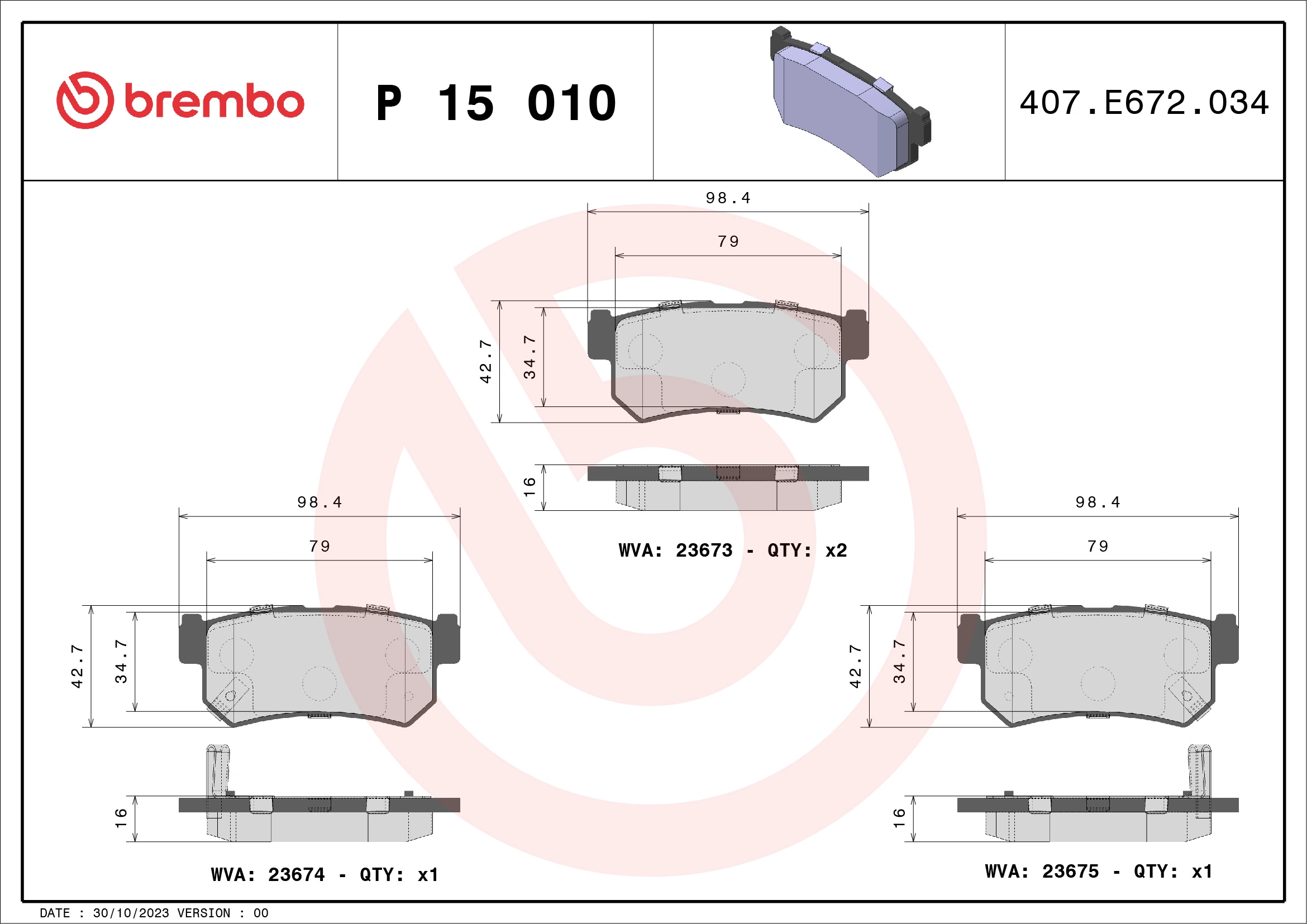 Piduriklotsi komplekt, ketaspidur BREMBO P 15 010