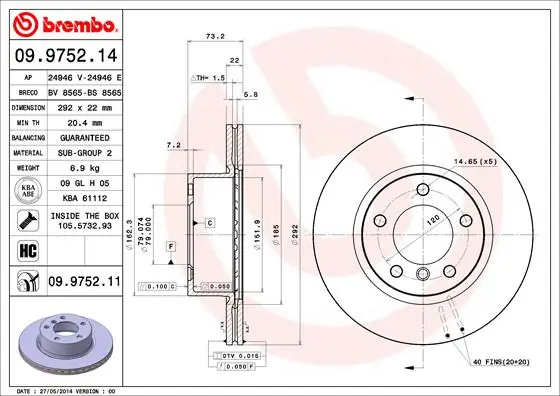 Piduriketas BREMBO 09.9752.11