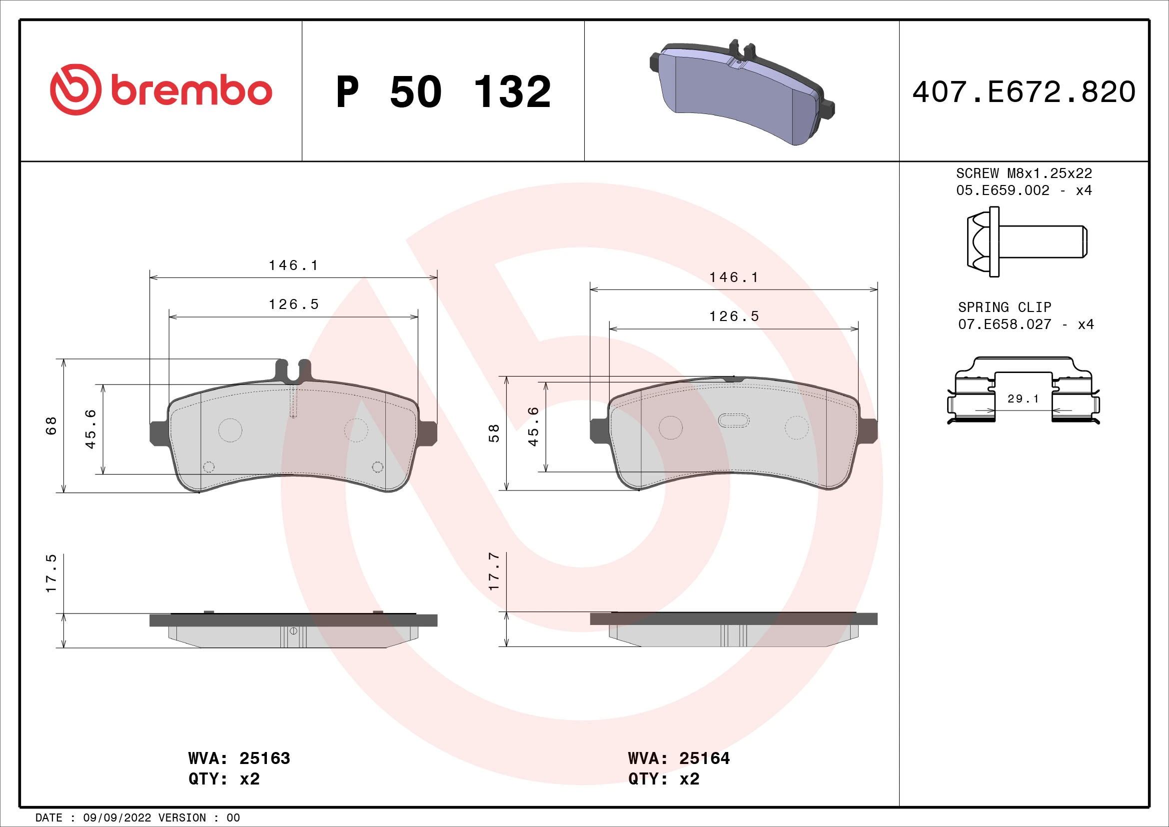 Piduriklotsi komplekt, ketaspidur BREMBO P 50 132