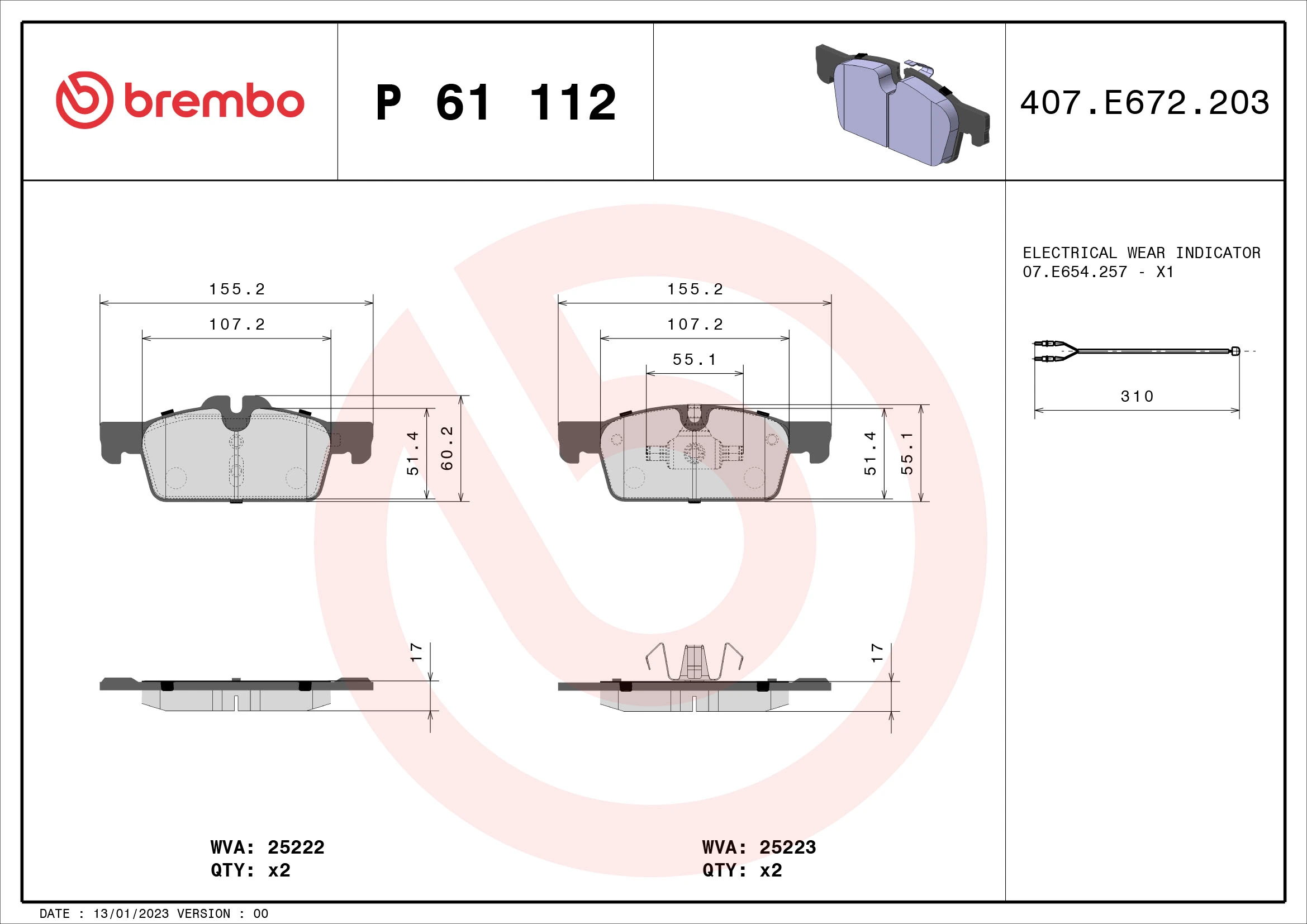 Piduriklotsi komplekt, ketaspidur BREMBO P 61 112