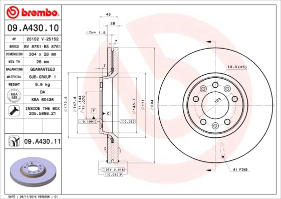 Piduriketas BREMBO 09.A430.10
