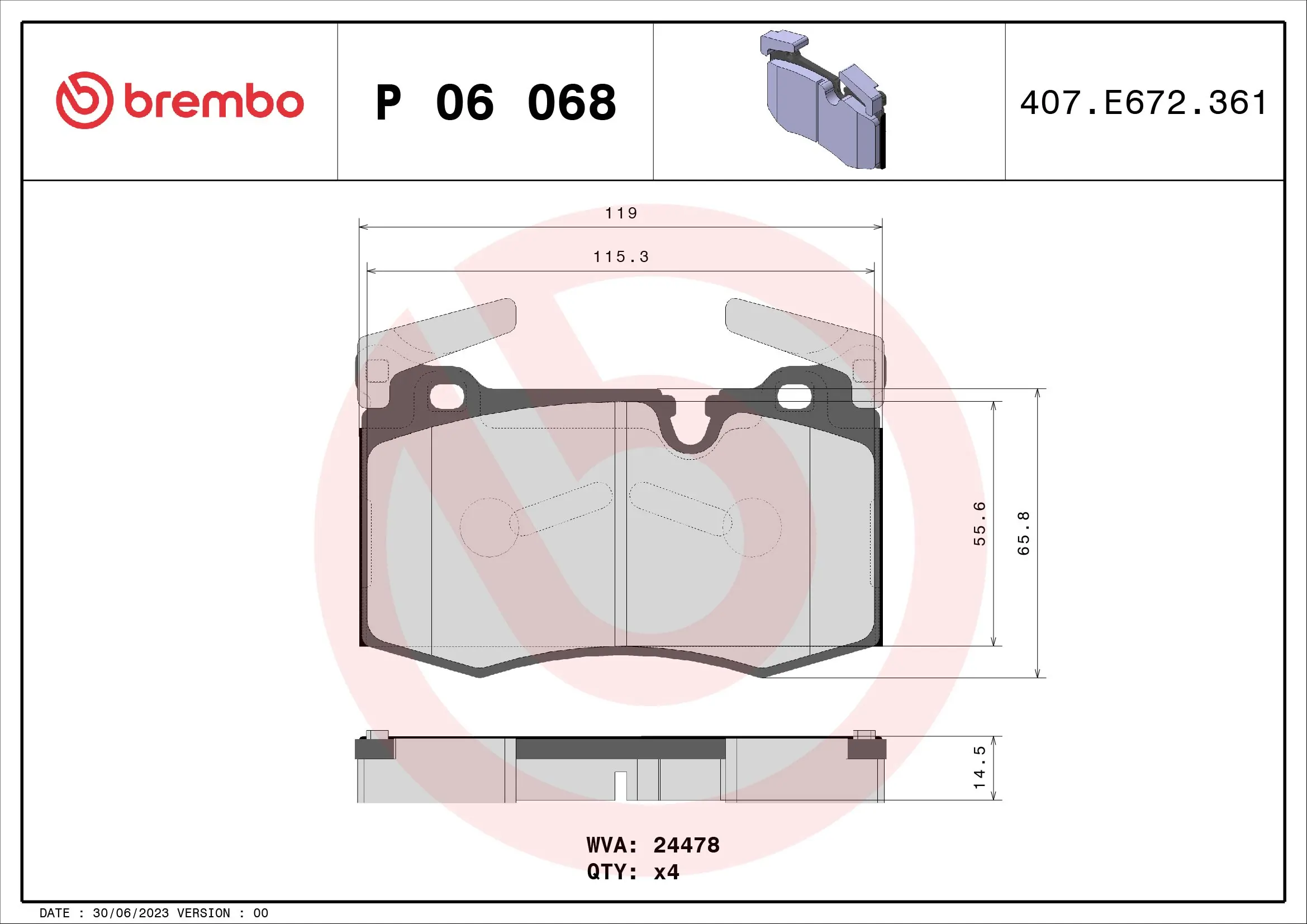Piduriklotsi komplekt, ketaspidur BREMBO P 06 068