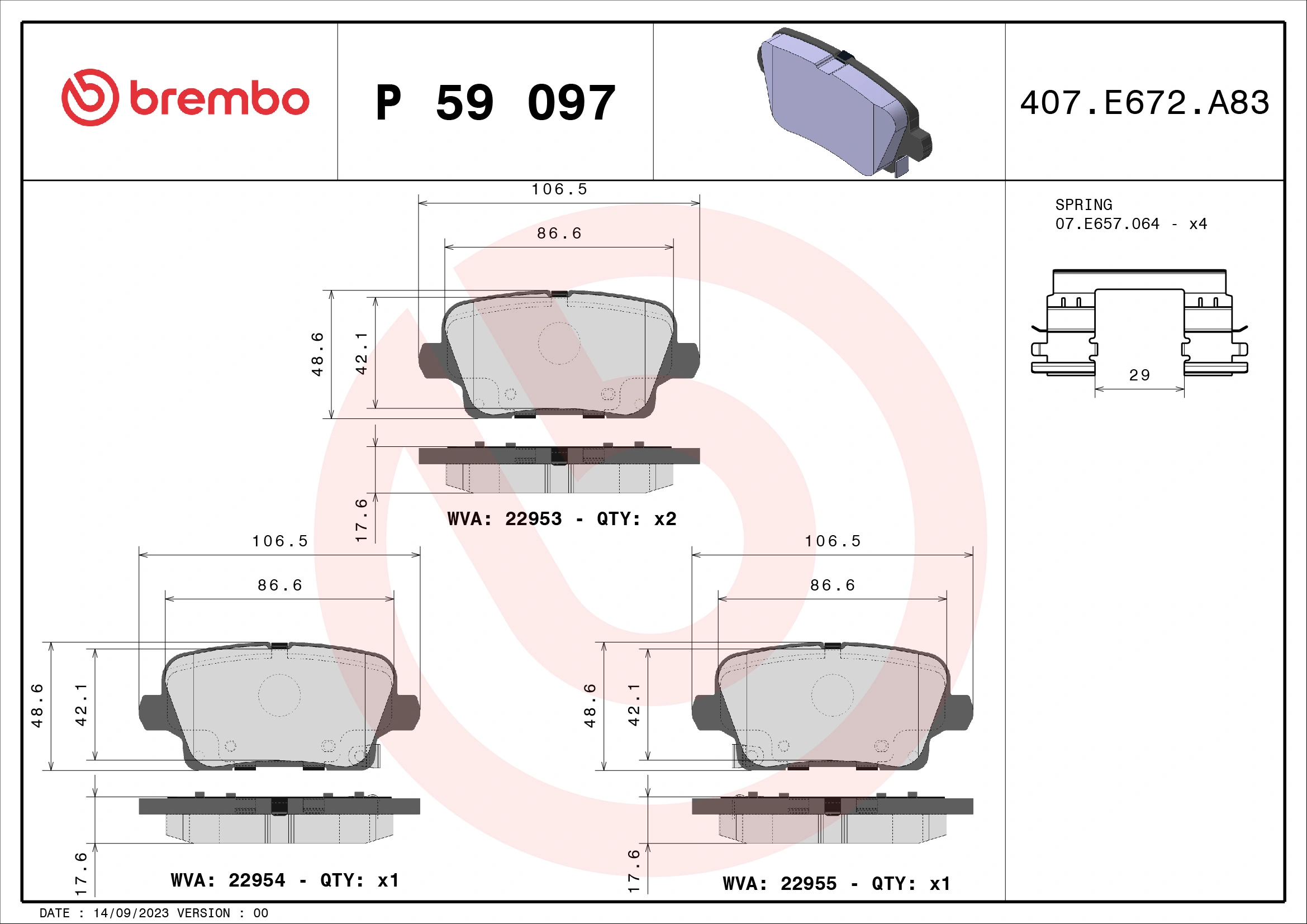 Piduriklotsi komplekt, ketaspidur BREMBO P 59 097