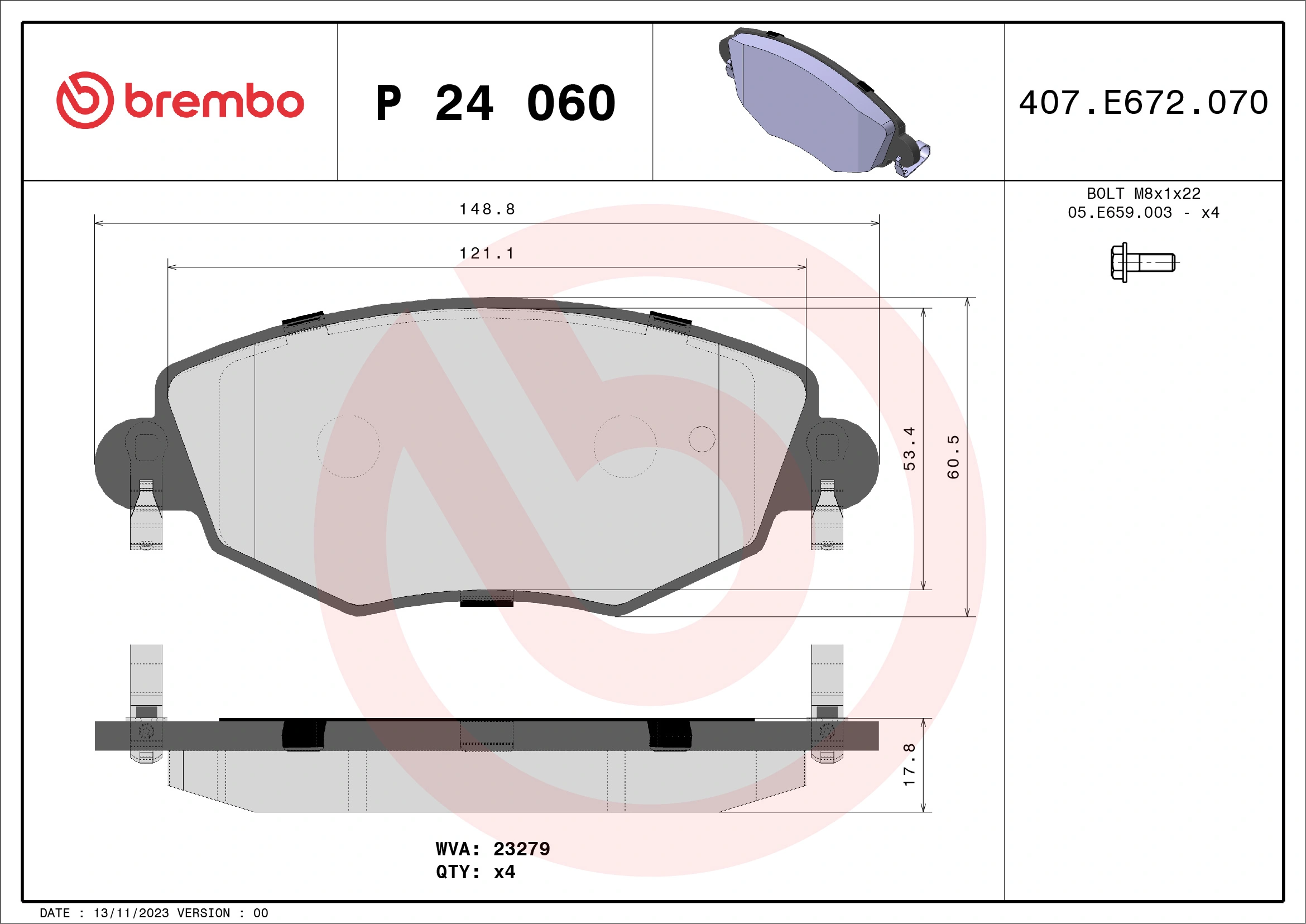 Piduriklotsi komplekt, ketaspidur BREMBO P 24 060