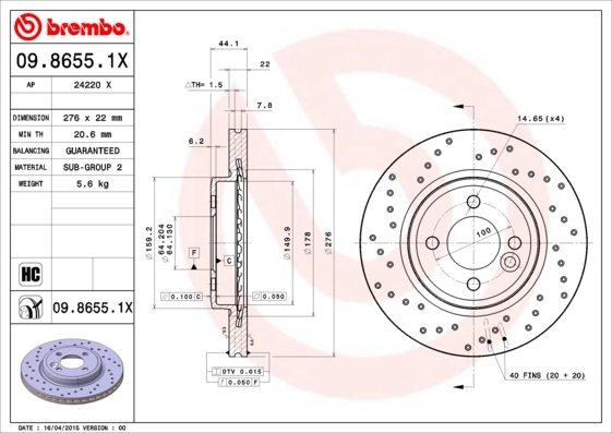 Piduriketas BREMBO 09.8655.1X