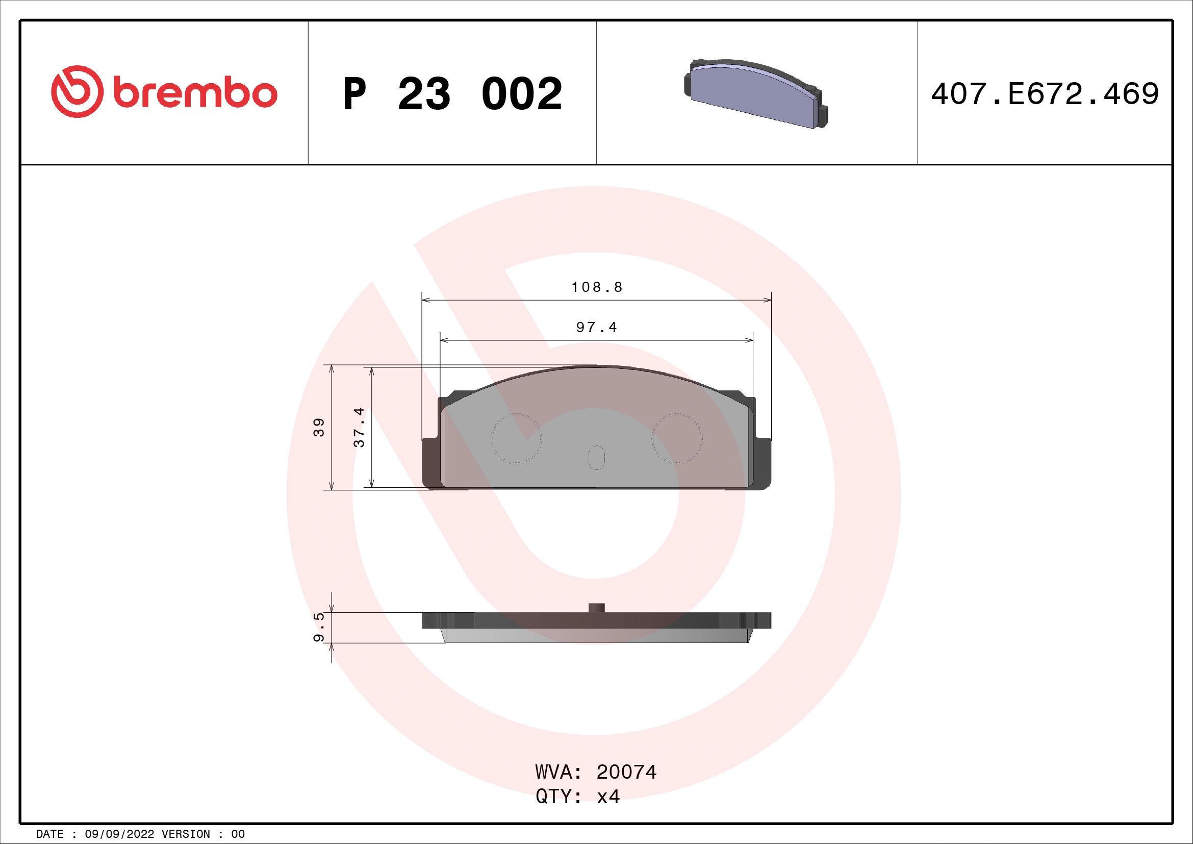 Piduriklotsi komplekt, ketaspidur BREMBO P 23 002