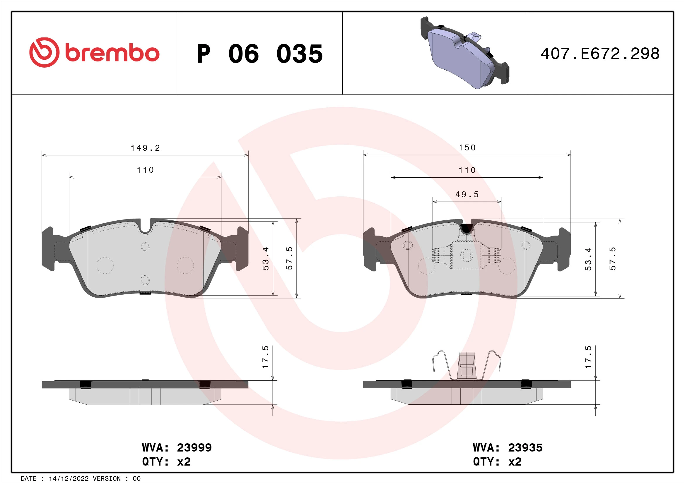 Piduriklotsi komplekt, ketaspidur BREMBO P 06 035