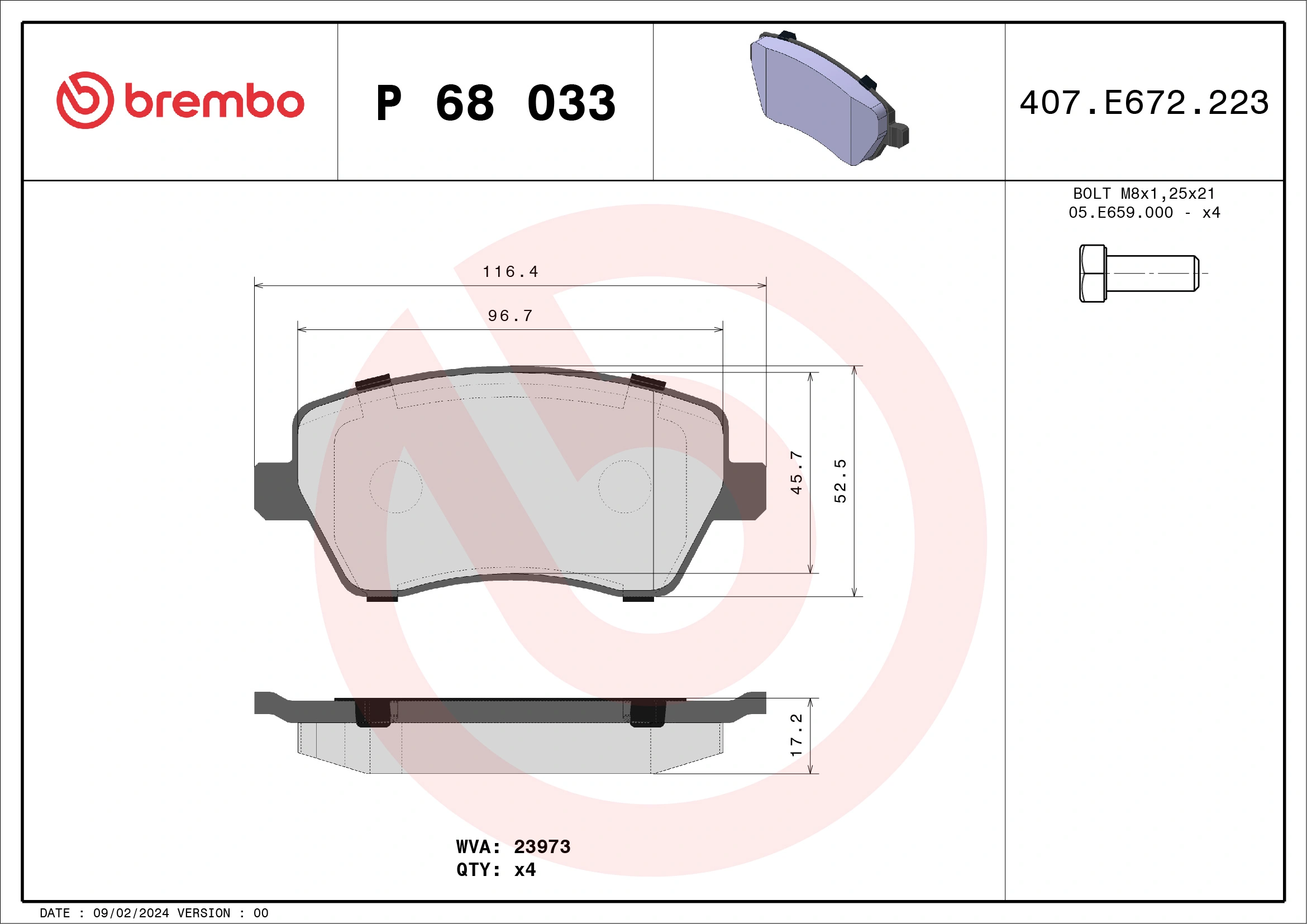 Piduriklotsi komplekt, ketaspidur BREMBO P 68 033