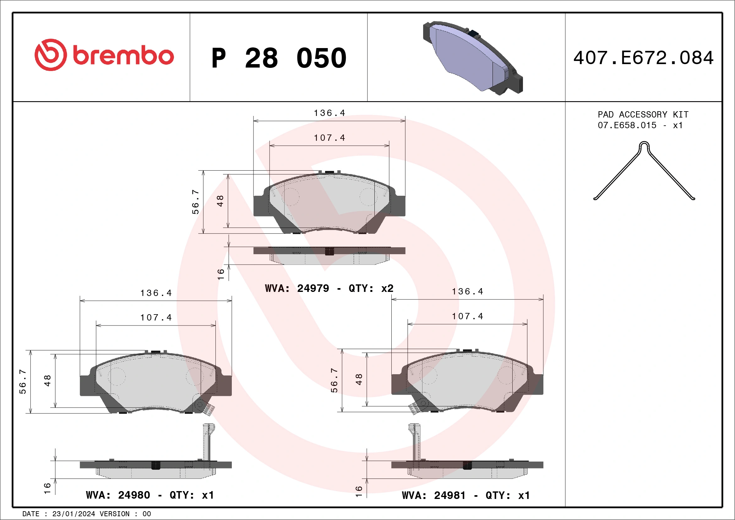 Piduriklotsi komplekt, ketaspidur BREMBO P 28 050