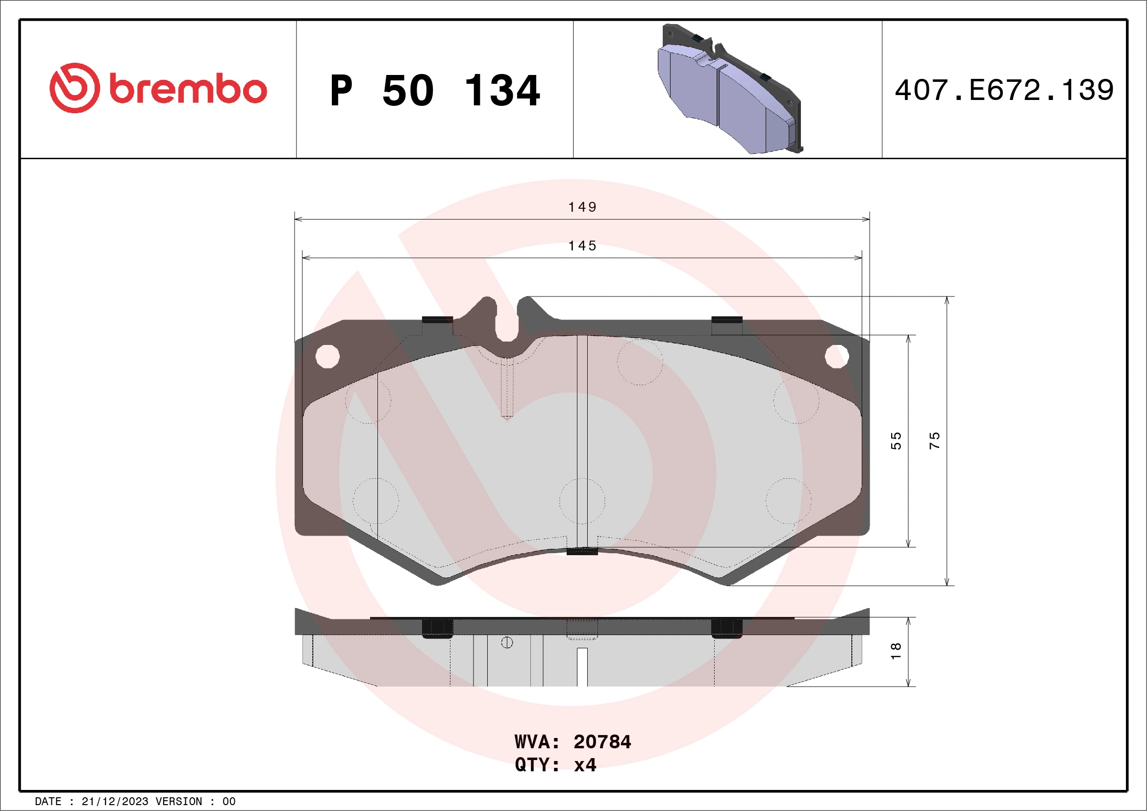 Piduriklotsi komplekt, ketaspidur BREMBO P 50 134