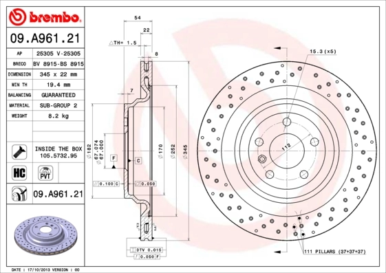 Piduriketas BREMBO 09.A961.21