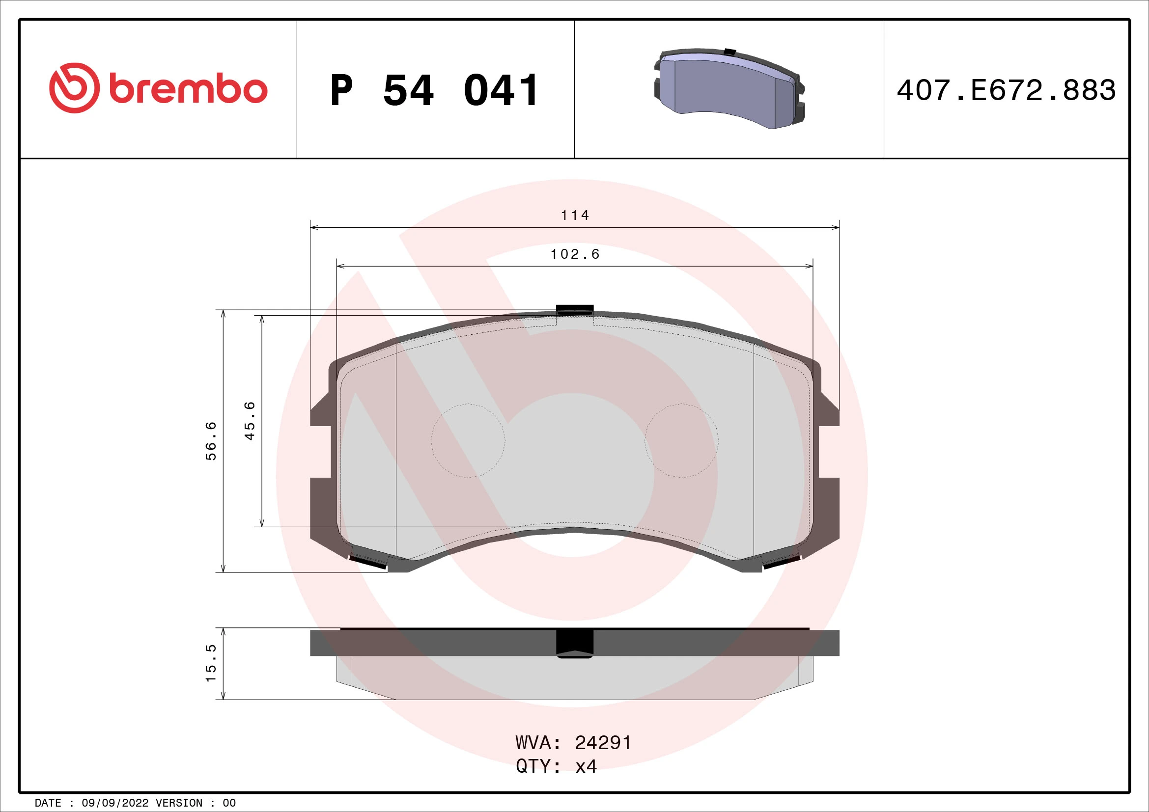 Piduriklotsi komplekt, ketaspidur BREMBO P 54 041