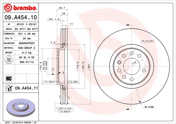 Piduriketas BREMBO 09.A454.11