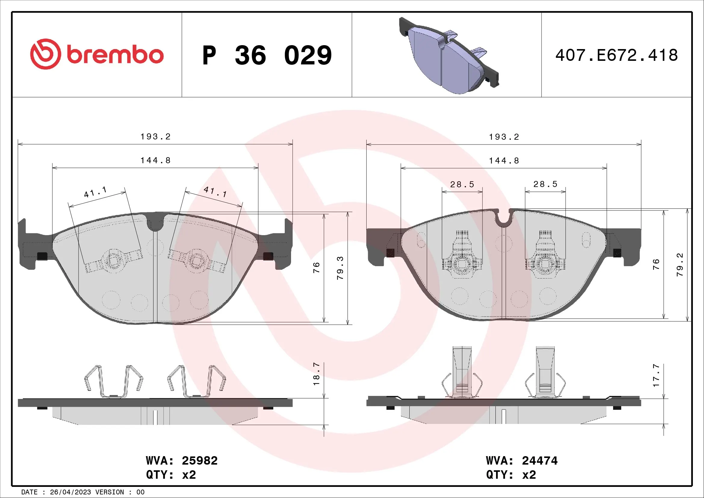 Piduriklotsi komplekt, ketaspidur BREMBO P 36 029
