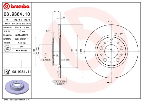 Piduriketas BREMBO 08.9364.11