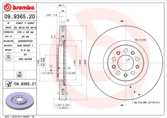 Piduriketas BREMBO 09.9365.20