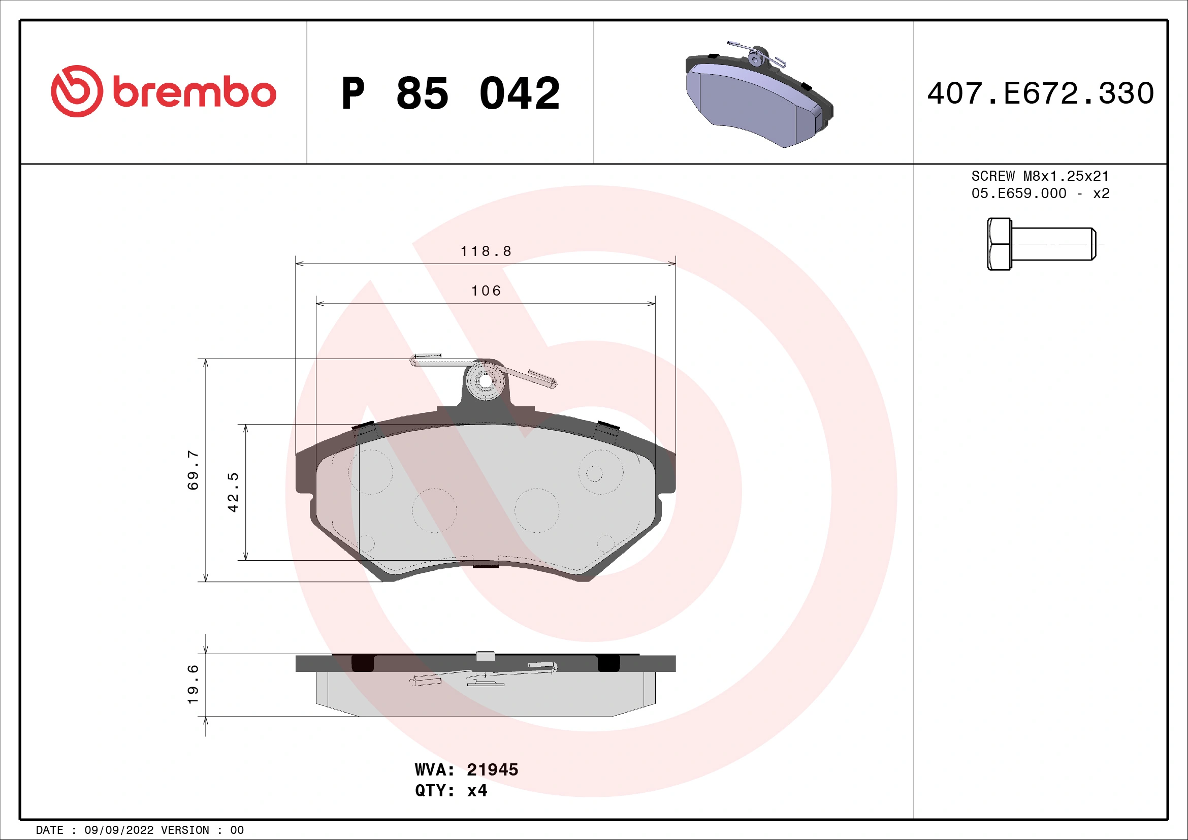 Piduriklotsi komplekt, ketaspidur BREMBO P 85 042
