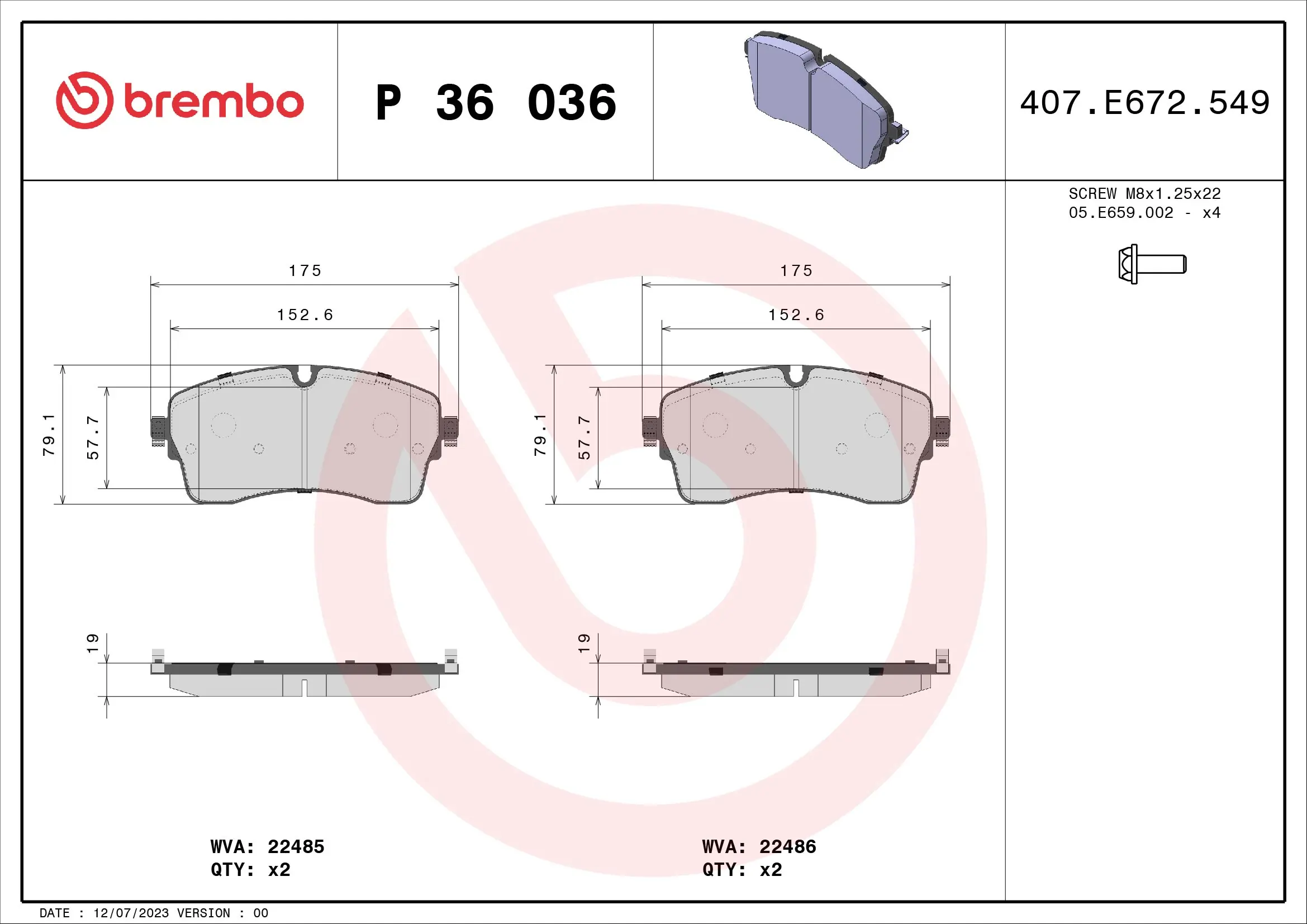 Piduriklotsi komplekt, ketaspidur BREMBO P 36 036