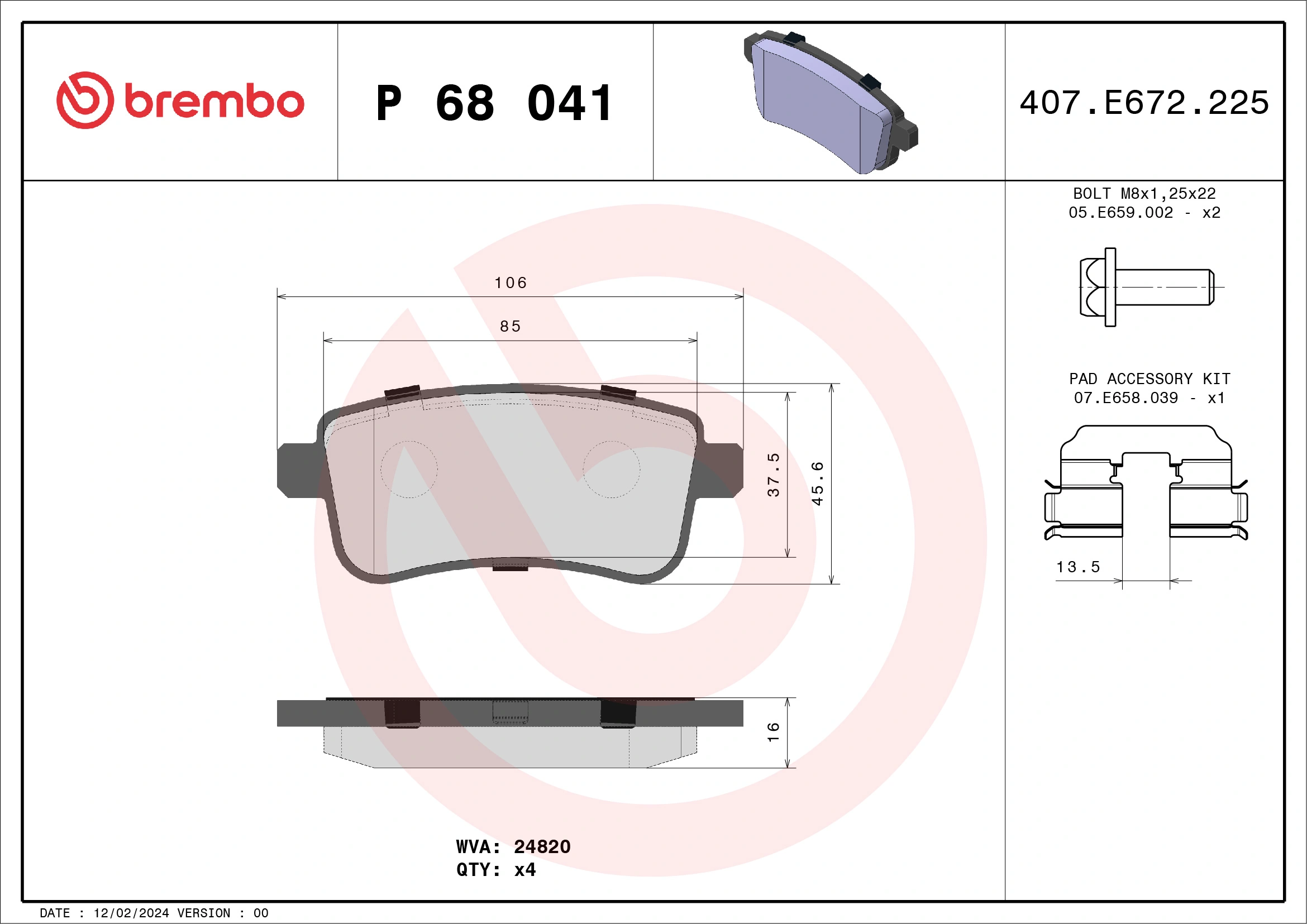 Piduriklotsi komplekt, ketaspidur BREMBO P 68 041