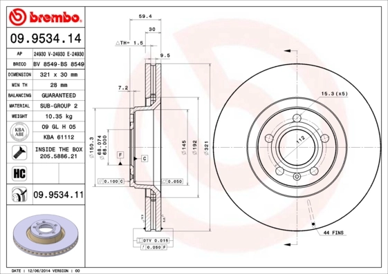 Piduriketas BREMBO 09.9534.11