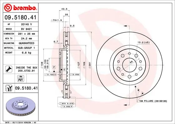 Piduriketas BREMBO 09.5180.41