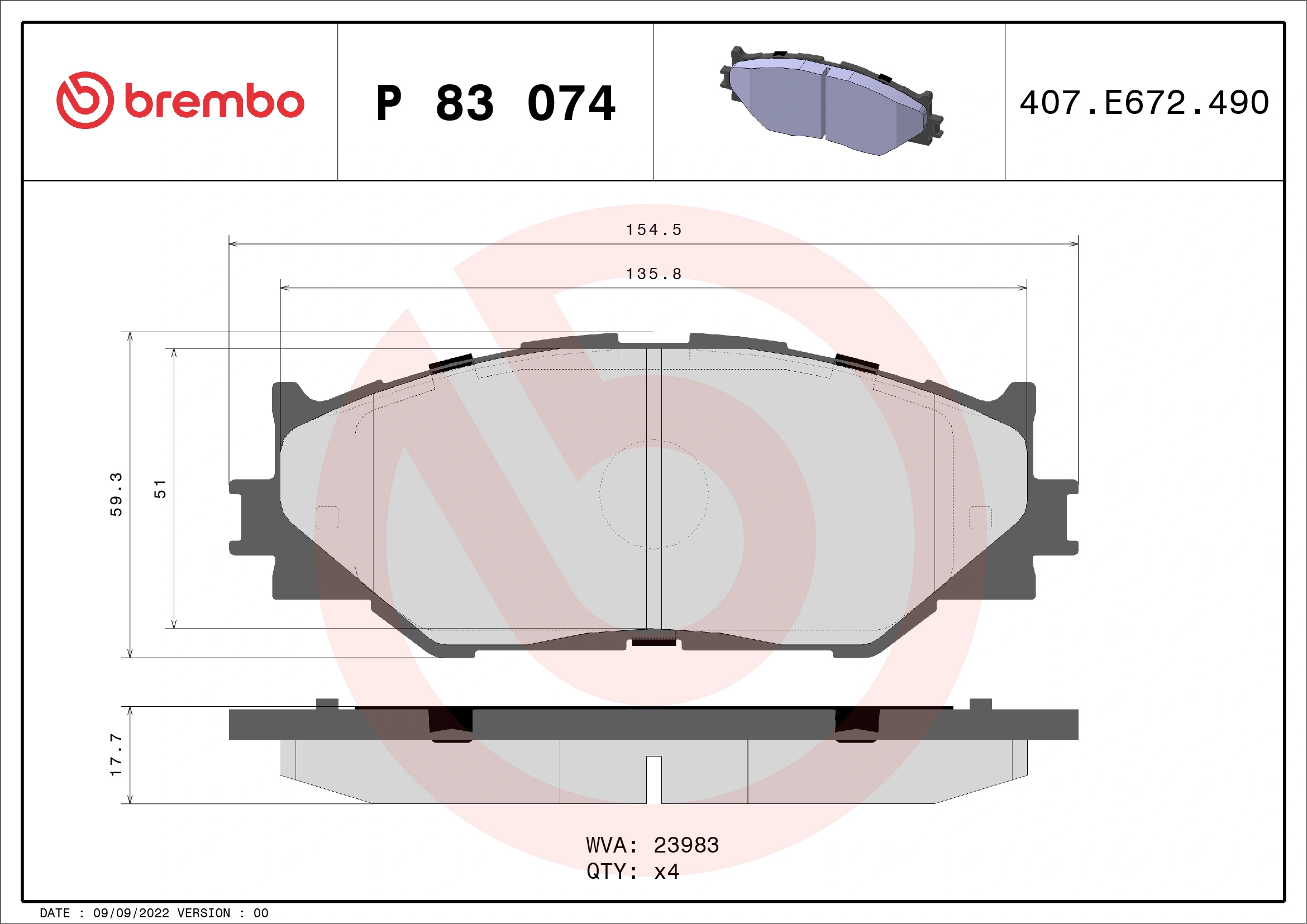 Piduriklotsi komplekt, ketaspidur BREMBO P 83 074
