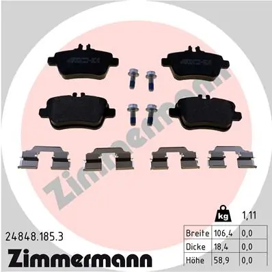 Piduriklotsi komplekt, ketaspidur ZIMMERMANN 24848.185.3