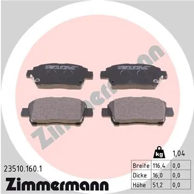Piduriklotsi komplekt, ketaspidur ZIMMERMANN 23510.160.1