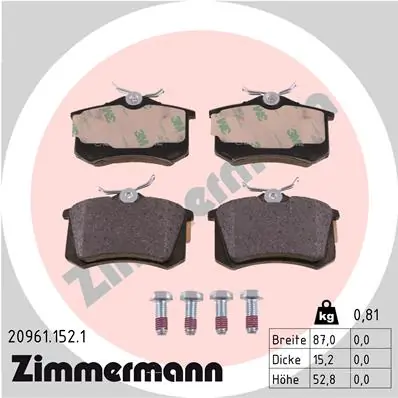Piduriklotsi komplekt, ketaspidur ZIMMERMANN 20961.152.1