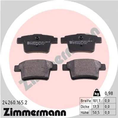 Piduriklotsi komplekt, ketaspidur ZIMMERMANN 24260.165.2