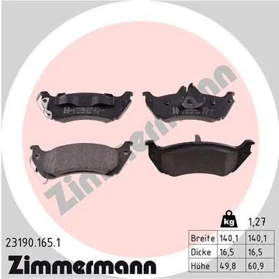 Piduriklotsi komplekt, ketaspidur ZIMMERMANN 23190.165.1