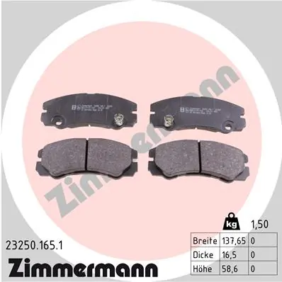 Piduriklotsi komplekt, ketaspidur ZIMMERMANN 23250.165.1