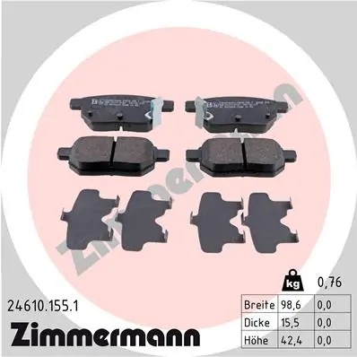 Piduriklotsi komplekt, ketaspidur ZIMMERMANN 24610.155.1