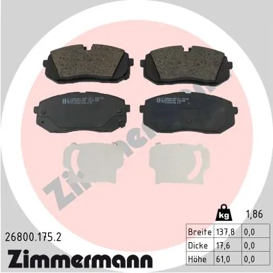 Piduriklotsi komplekt, ketaspidur ZIMMERMANN 26800.175.2
