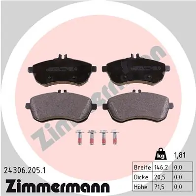 Piduriklotsi komplekt, ketaspidur ZIMMERMANN 24306.205.1
