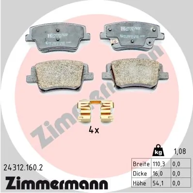 Piduriklotsi komplekt, ketaspidur ZIMMERMANN 24312.160.2