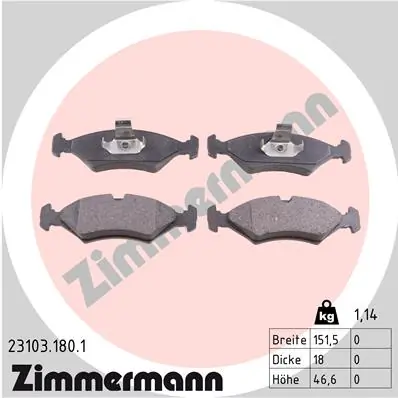 Piduriklotsi komplekt, ketaspidur ZIMMERMANN 23103.180.1