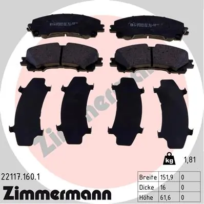 Piduriklotsi komplekt, ketaspidur ZIMMERMANN 22117.160.1
