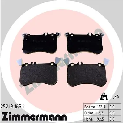 Piduriklotsi komplekt, ketaspidur ZIMMERMANN 25219.165.1