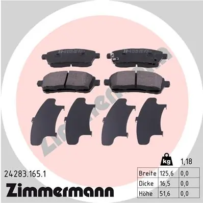 Piduriklotsi komplekt, ketaspidur ZIMMERMANN 24283.165.1