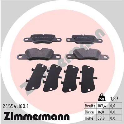 Piduriklotsi komplekt, ketaspidur ZIMMERMANN 24554.160.1