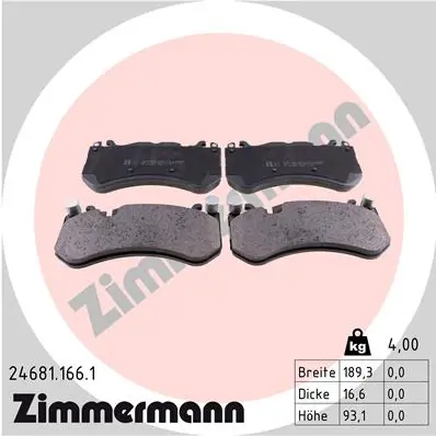 Piduriklotsi komplekt, ketaspidur ZIMMERMANN 24681.166.1