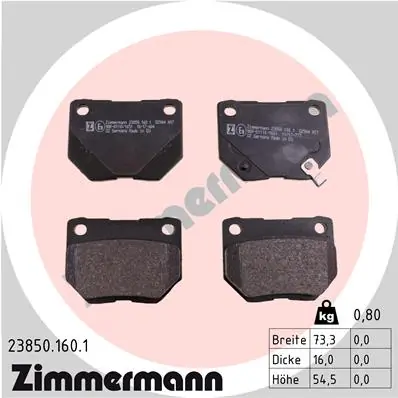 Piduriklotsi komplekt, ketaspidur ZIMMERMANN 23850.160.1
