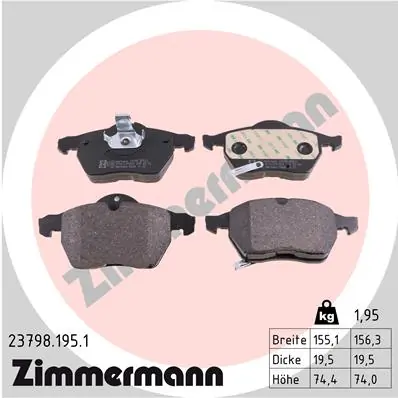 Piduriklotsi komplekt, ketaspidur ZIMMERMANN 23798.195.1