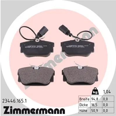 Piduriklotsi komplekt, ketaspidur ZIMMERMANN 23446.165.1